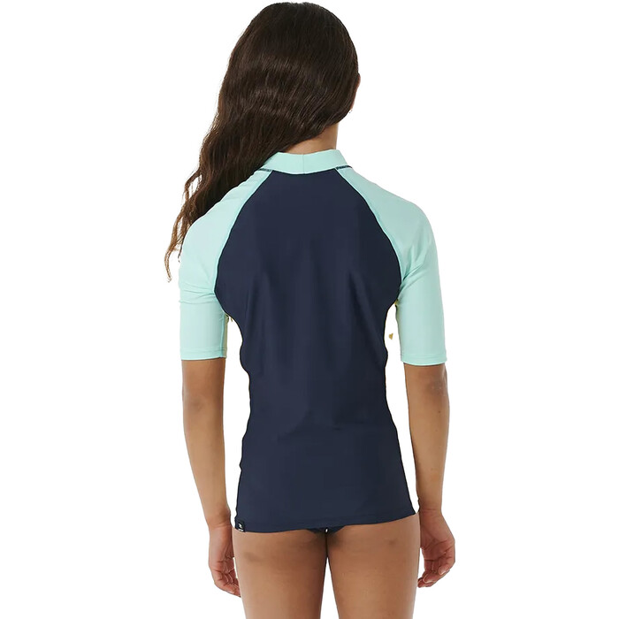 2024 Rip Curl Girls Block Party Short Sleeve Rash Vest 12QGRV - Navy